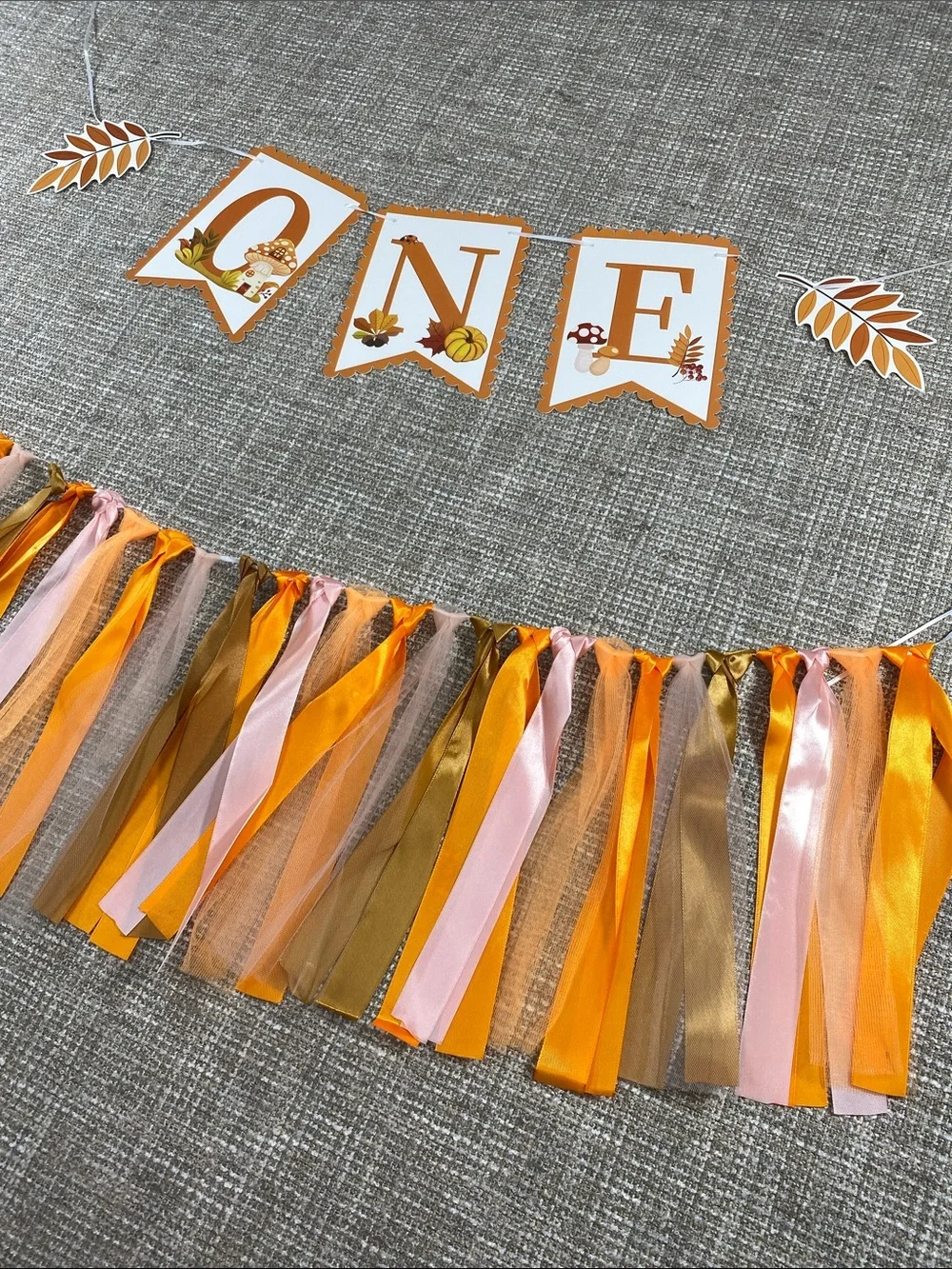 ONE Banner birthday Orange Ribbon Tassel Garland - Party Decoration nature fall